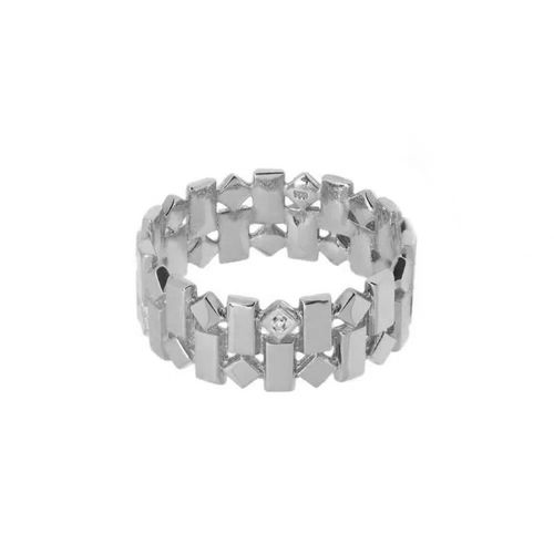 Anel Allegro Losangos de Ouro Branco 18k com Diamante