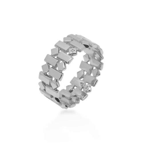 Anel Allegro Losangos de Ouro Branco 18k com Diamante