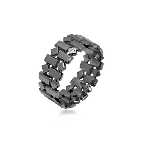 Anel Allegro Losangos de Ouro Negro 18k com Diamante