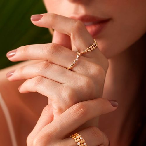 Anel Allegro Bolinhas de Ouro 18k com Diamantes