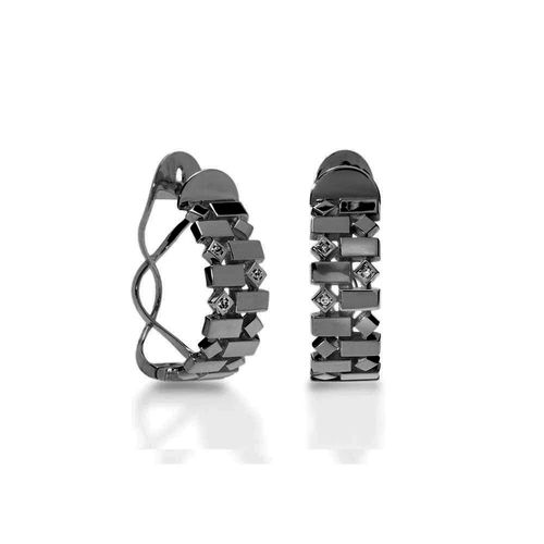 Brincos Allegro de Argola Losangos de Ouro Negro 18k com Diamantes