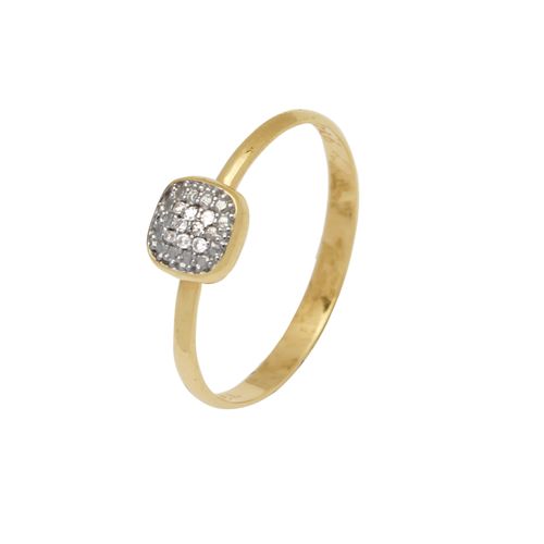 Anel Mini Quadrado de Ouro 18k com Diamantes