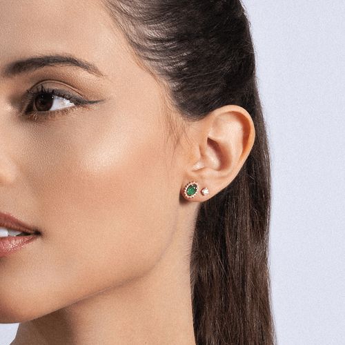 Brincos Princesa Oval M de Ouro Branco 18k com Esmeraldas e Diamantes