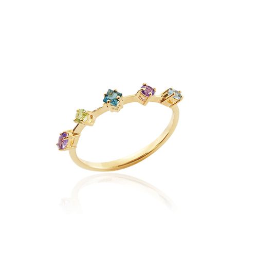 Anel Sweetheart de Ouro 18k com Pedras Brasileiras