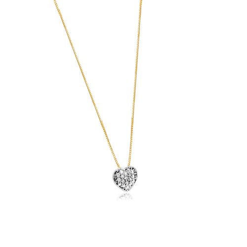 Colar Coração Mini Pavê de Ouro 18k com Diamantes
