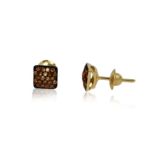 Brincos Quadrados G de Ouro 18k com Diamantes Chocolate