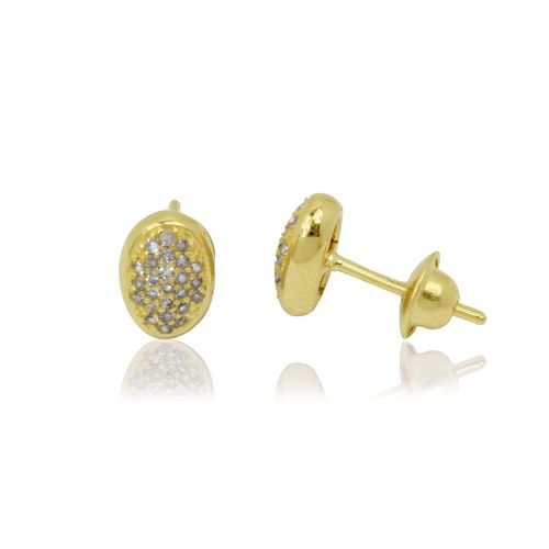 Brincos Pavê Oval de Ouro 18k com Diamantes