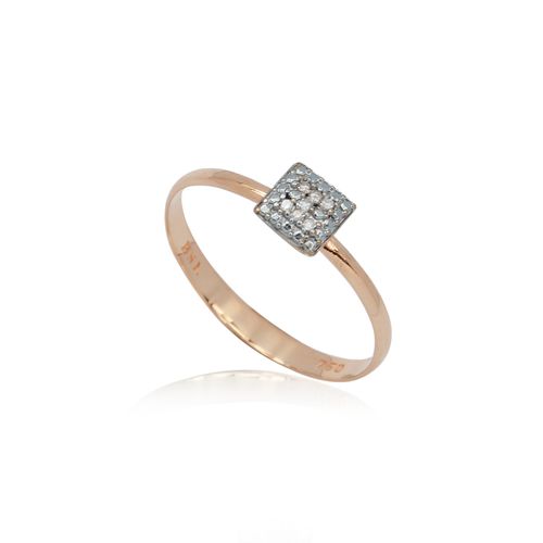 Anel Quadrado Pequeno de Ouro Rosé 18k com Diamantes