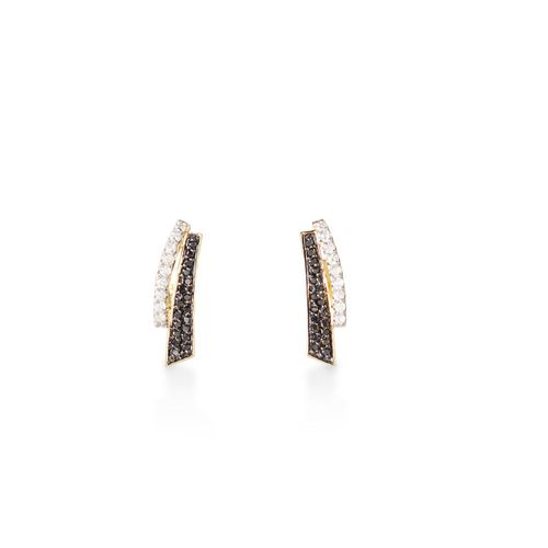 Brincos Conceito Diamante P de Ouro 18k com Diamantes Brancos e Negros