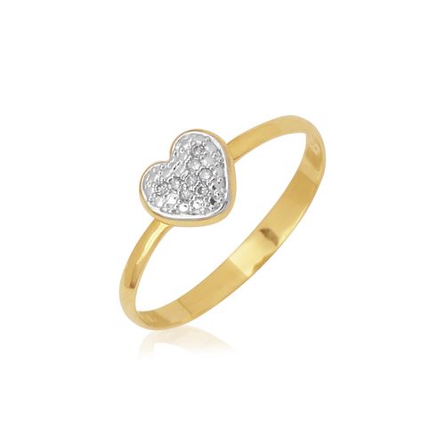 Anel de Coração Mini de Ouro 18k com Diamantes