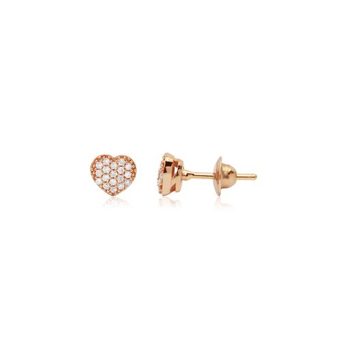 Brincos de Coração M de Ouro Rosé 18k com Diamantes