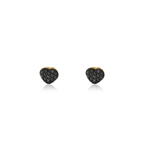 Brincos de Coração de Ouro 18k com Diamantes Negros