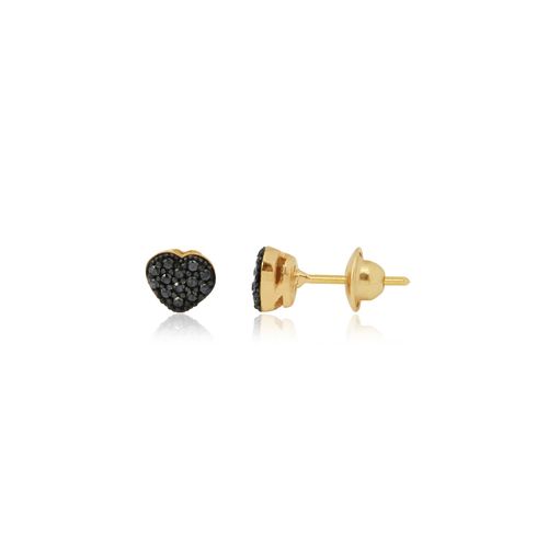 Brincos de Coração de Ouro 18k com Diamantes Negros