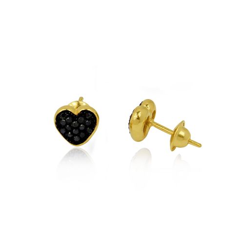 Brincos Coração de Ouro 18k com Diamantes Negros