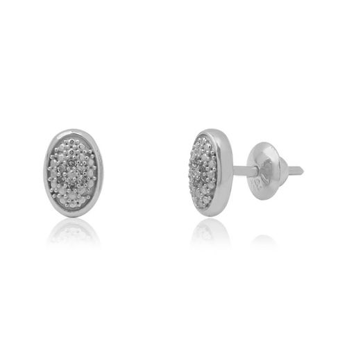 Brincos Pavê Oval de Ouro Branco 18k com Diamantes