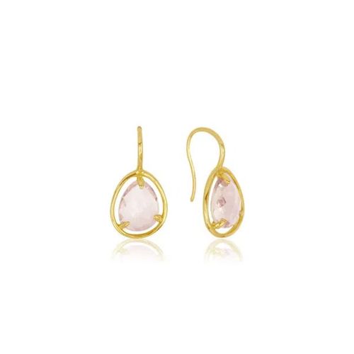 Brincos Sunset Gota P em Ouro 18k com Quartzo Rosa
