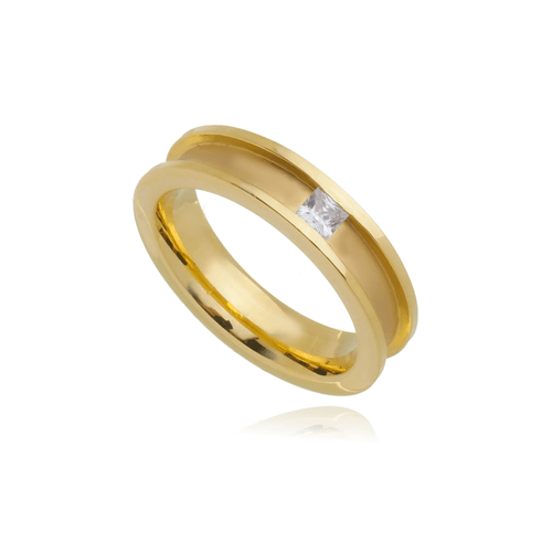 Aliança Reta de Ouro 18k com Diamante 15 pontos