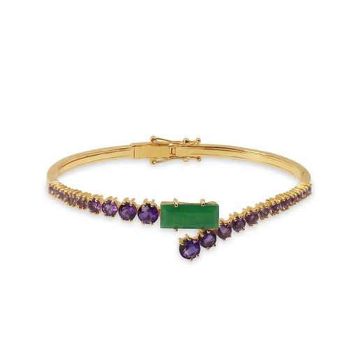 Bracelete Púrpura em Ouro 18k com Ametistas e Quartzito Verde