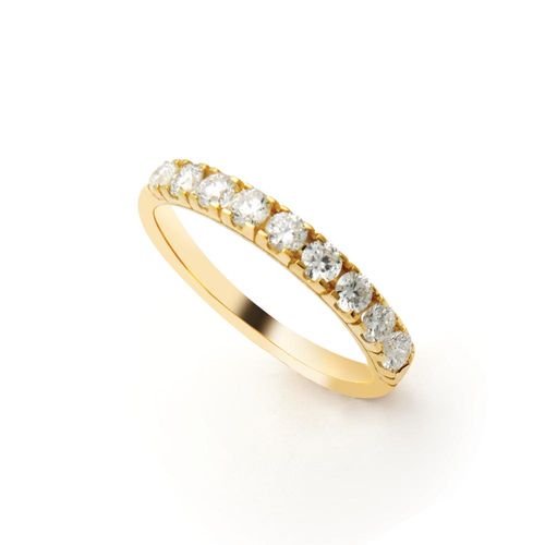 Anel Meia Aliança de Ouro 18k com Diamantes de 8 Pontos