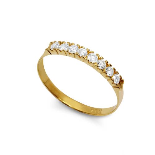 Anel Meia Aliança de Ouro 18k com Diamantes de 5 pts