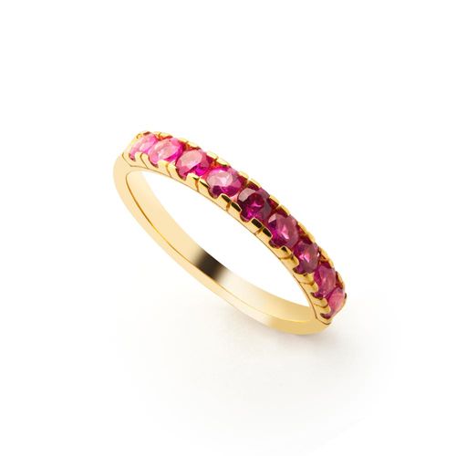 Anel Meia Aliança de Ouro 18k com Rubis de 10 Pontos