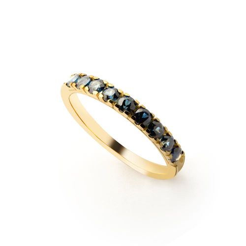 Anel Meia Aliança de Ouro 18k com Safiras de 10 Pontos