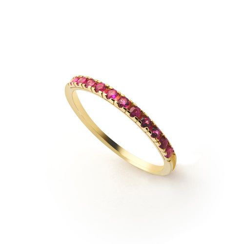 Anel Meia Aliança de Ouro 18k com Rubis de 3 Pontos