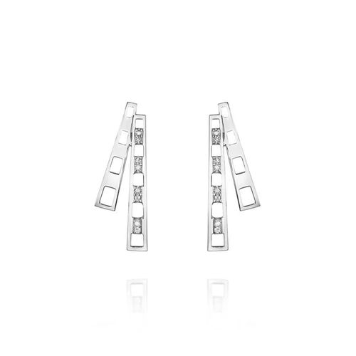 Brincos Moments Fitas de Ouro Branco 18k com Diamantes