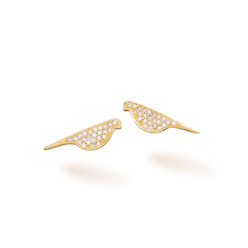 Brincos Filhotes Pássaro de Ouro Amarelo 18k com Diamantes