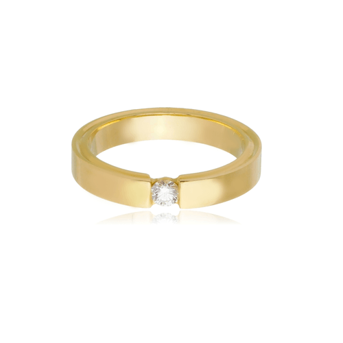 Aliança de Ouro Amarelo 18k Reta e Anatômica com Diamante  de 12 Pontos