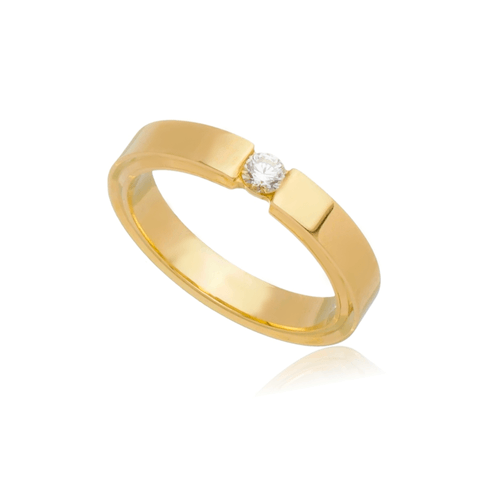 Aliança de Ouro Amarelo 18k Reta e Anatômica com Diamante  de 12 Pontos
