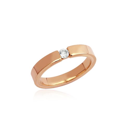 Aliança de Ouro Rosé 18k Reta e Anatômica com Diamante