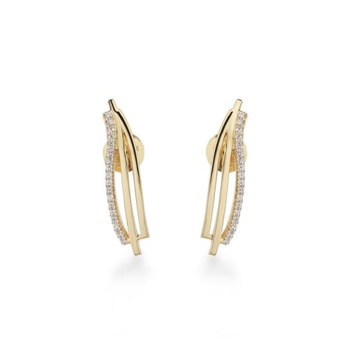 Brincos Pavê Casual M deOuro Amarelo 18k com Diamantes