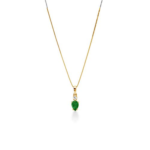 Pingente Cuore Della Luce gota de Ouro Amarelo 18k com quartzito verde e topázio branco