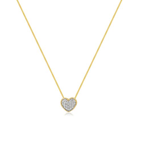 Colar Coração Mini Pavê de Ouro 18k com Diamantes