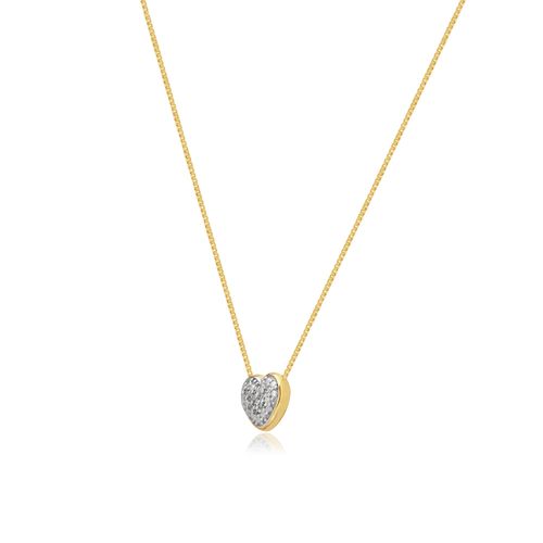 Colar Coração Mini Pavê de Ouro 18k com Diamantes
