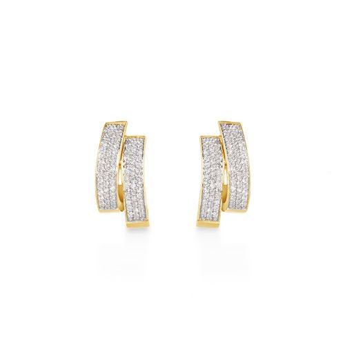 Brincos Eterna Pavê Duplo em Ouro Amarelo 18k com Diamantes