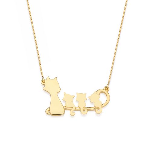 Colar Filhotes 4 Gatinhos em Ouro Amarelo 18k