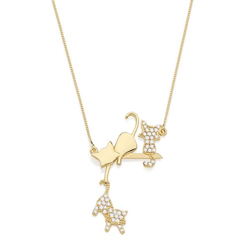 Colar Filhotes 3 Gatinhos sapecas em Ouro Amarelo 18k e diamantes