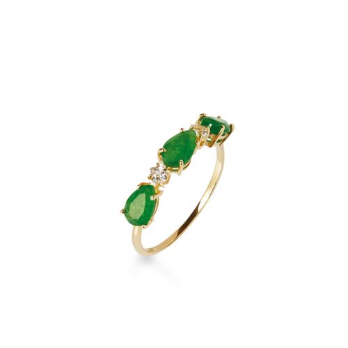 Anel Cuore Della Luce gotas de Ouro Amarelo 18k com quartzitos verdes e topázios brancos