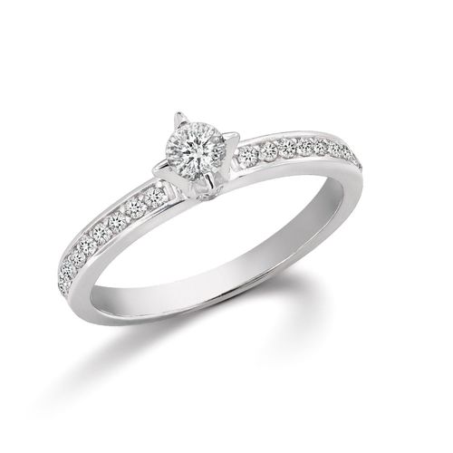 Anel Solitário em Ouro Branco 18k e Diamante