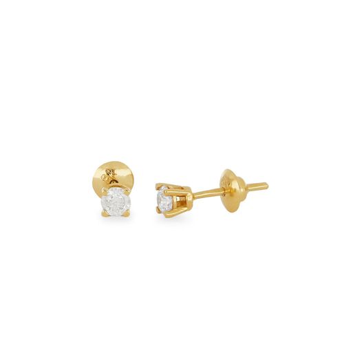 Brincos Solitário de Ouro Amarelo 18k com Diamante de 20 Pontos