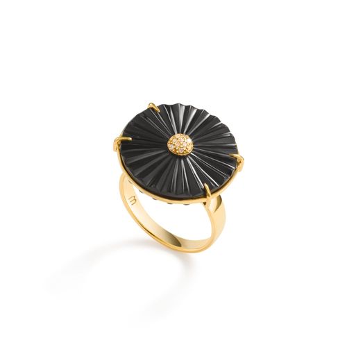 Anel Shibu em Ouro Amarelo 18k com Ônix e Diamantes