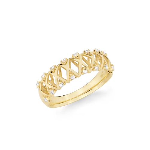 Anel Lapa Vazado com Diamantes em Ouro Amarelo 18k