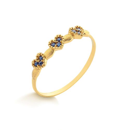 Anel Charme Corações de Ouro Amarelo 18k com Safiras