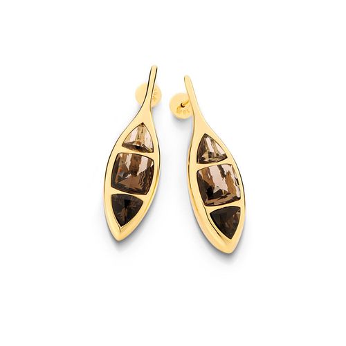 Brincos Bold Formato Navete em Ouro Amarelo 18k com Quartzo Fumê