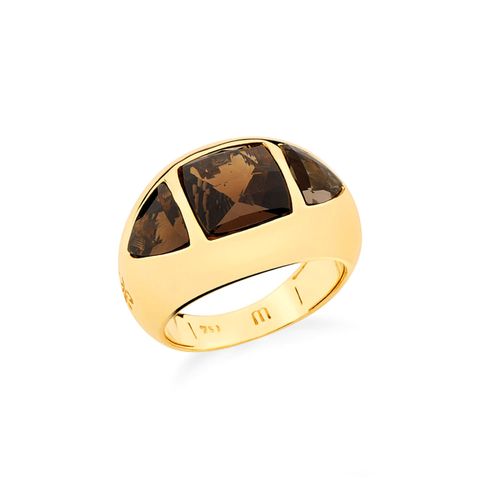 Anel Bold em Ouro Amarelo 18k com Quartzo Fumê