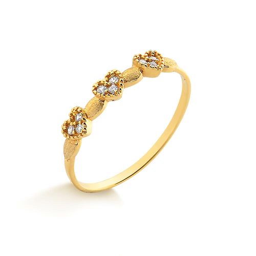 Anel Charme Corações de Ouro Amarelo 18k com Diamantes