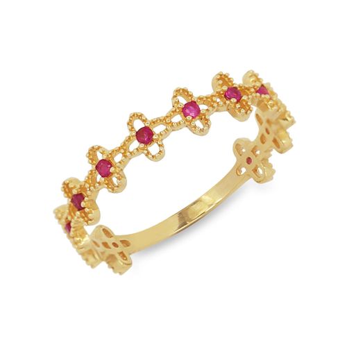 Anel Charme Flor de Ouro Amarelo 18k com Rubis