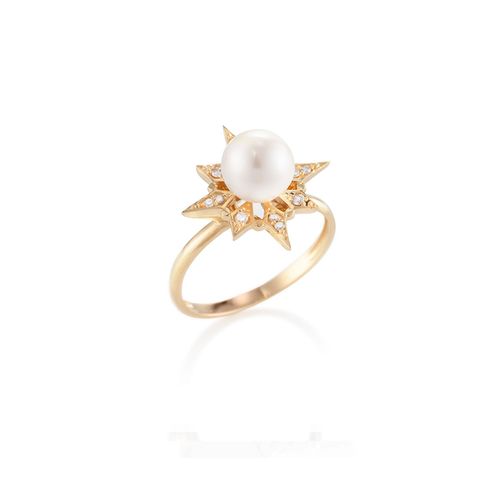 Anel Rosa dos Ventos em Ouro Amarelo 18k com Pérola e Diamantes